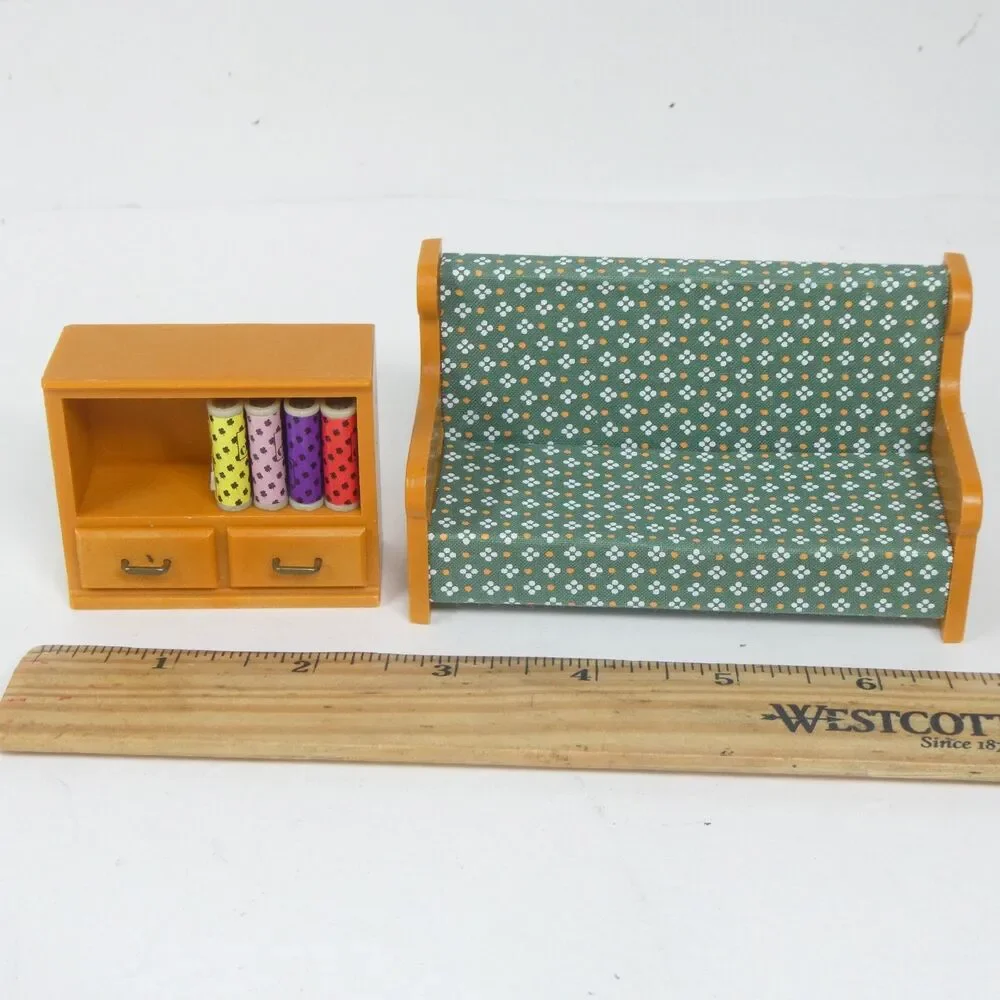 Calico Critters Bookshelf Books 1985 Green Sofa Couch Vintage Furniture Epoch